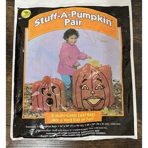 Vintage 1996 Stuff-A-Pumpkin Pair Leaf Bags Fall Halloween Decor NOS New in Pkg.